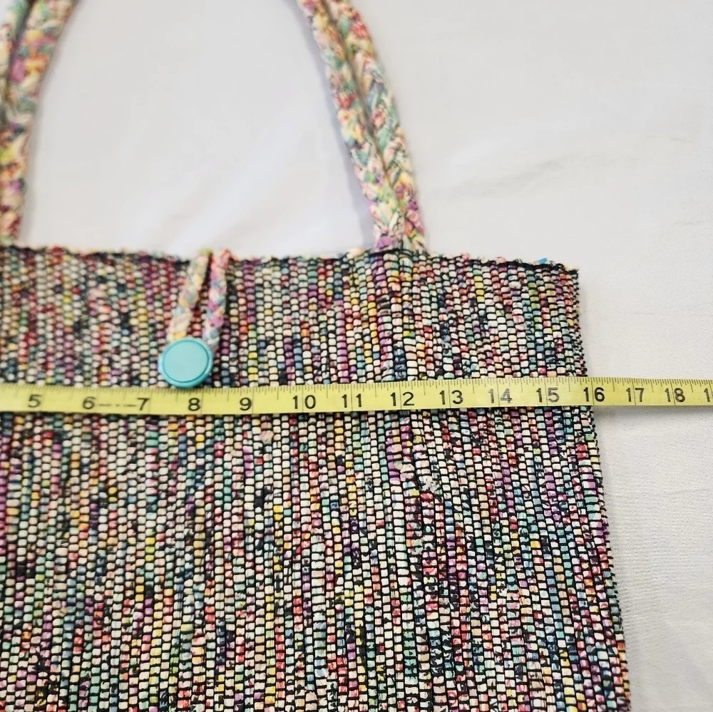 Gina Levesque Womens Multicolor Hand-Woven Fabric Tote Bag Braided Fabric Straps